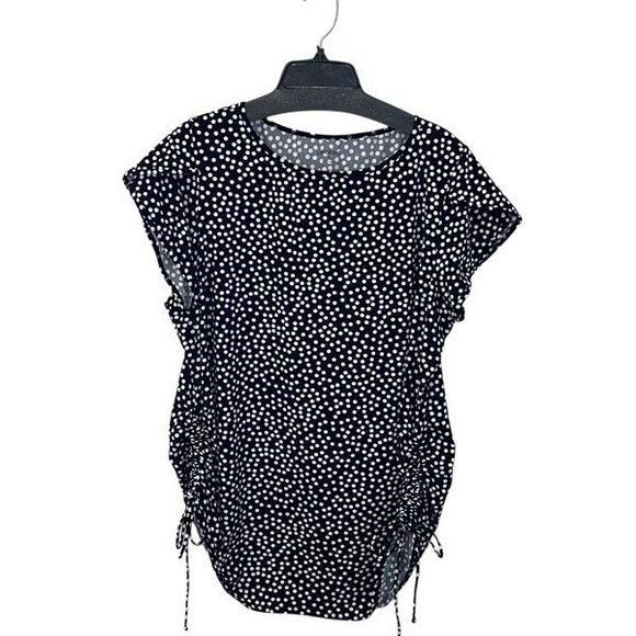 Lands'‎ End Womens Polka Dot Short Sleeve Cinched Blouse Black White Size 1X - Picture 1 of 8